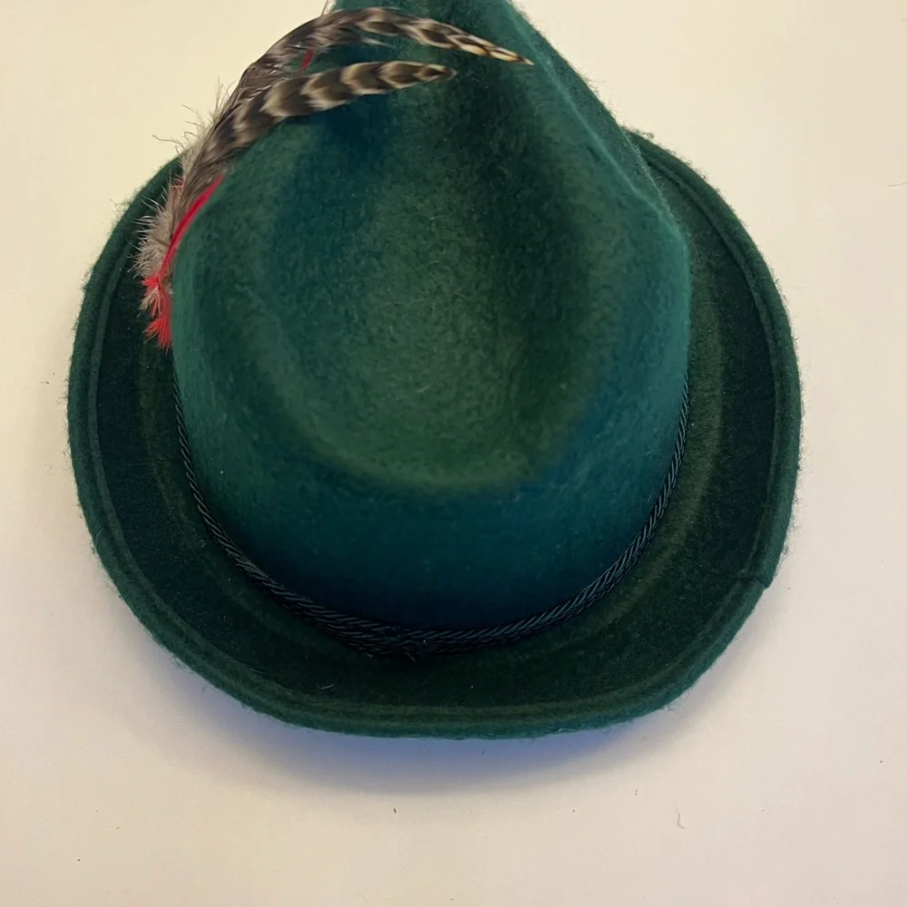 Bavarian Alpen‎ Mens Fedora Hat With Feather Green Wool